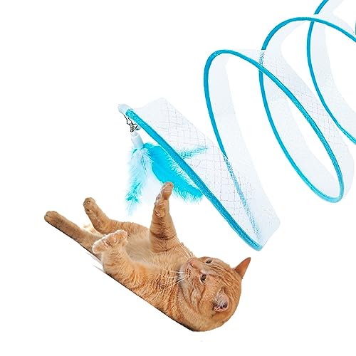 Self Play Cat Hunting Spiral Tunnel Toy, Folded Cat Spring Tunnel Toys for Indoor Cats (Blue) - color: Blue