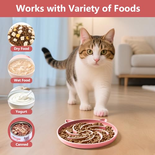 2Pcs Silicone Slow Feeder Cat Bowl,Puzzle Feeder,Interactive Toys,Slow Feeding cat Bowl Suitable for All Dry and Wet Foods,Easy to Clean Silicone Bowls(Grey and Pink) - size: Grey / Pink
