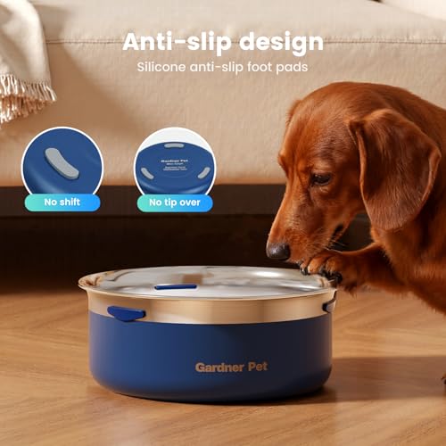 Gardner Pet Slow Water Bowl for Dogs, Stainless Steel Dog Water Bowl, 2L - color: Blue, size: Small (2L)