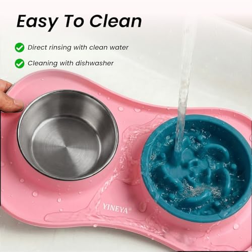 YINEYA 3 in 1 Slow Feeder Dog Bowls,Dog Water Bowl,Cat and Dog Food Bowl - color: Pink, size: Large