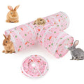 BWOGUE Bunny Tunnels & Tubes, 3-Way Collapsible Rabbit Hideout for Bunnies - color: Pink
