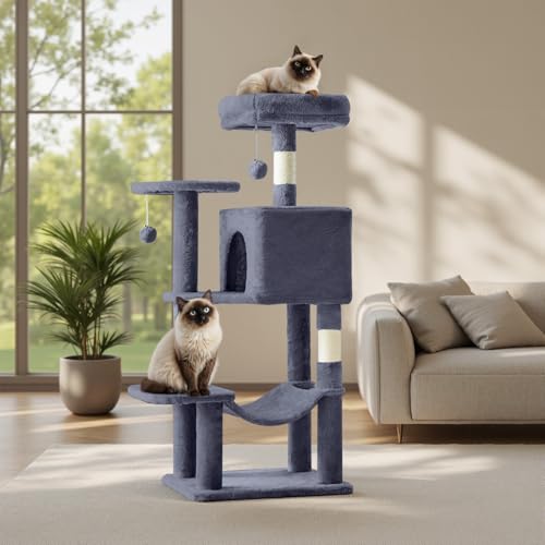 DUMOS 44 in Cat Tree Tower with Natural Sisal Scratching Posts - color: Dark Grey, size: 43.6Inch