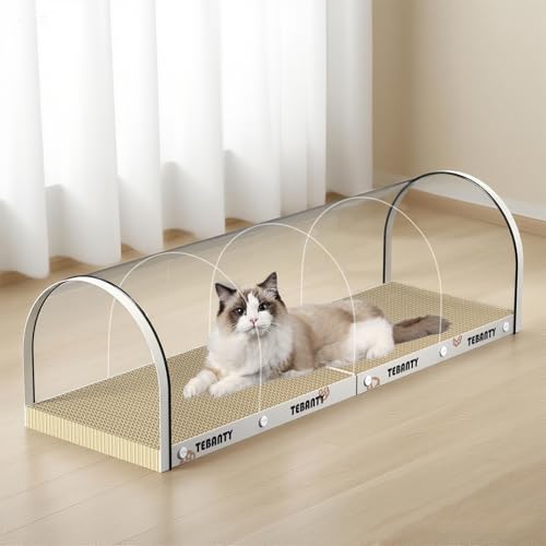 3 Function in 1 Cardboard Cat Scratcher Board, 31.5 in Cat Scratcher House, Cat Scratchers for Indoor Cats, Arched Cats Scratch Pad As Cat Bed, Cat Tunnel for Sleep, Grind Claws (White) - color: White