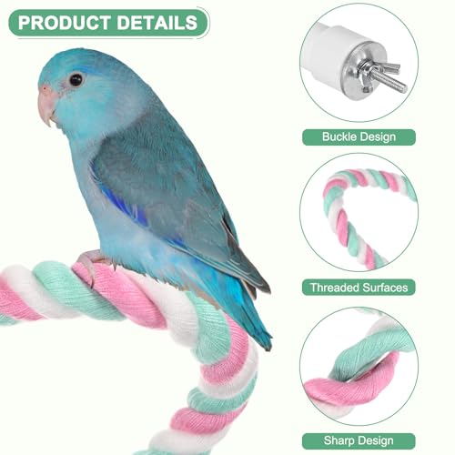 M METERXITY 2-Pack Rope Perches for Bird Cages, 31.5 in Length Comfort Grip Flexible Rope Perch Beak & Paw Grinding for Parrots/Cockatiels/Parakeets, Bird Platform Sand [Pink Cyan] - color: Pink Cyan, size: 31.5 in