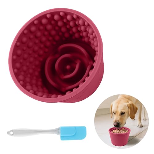 Dog Slow Feeder Lick Bowl - Non-Slip Licking Treat Dispenser for Small Medium Large Dogs, Promotes Anxiety Relief & Prevents Choking, Easy to Clean Feeding Bowl (Wine Red, S) - color: Wine Red, size: S