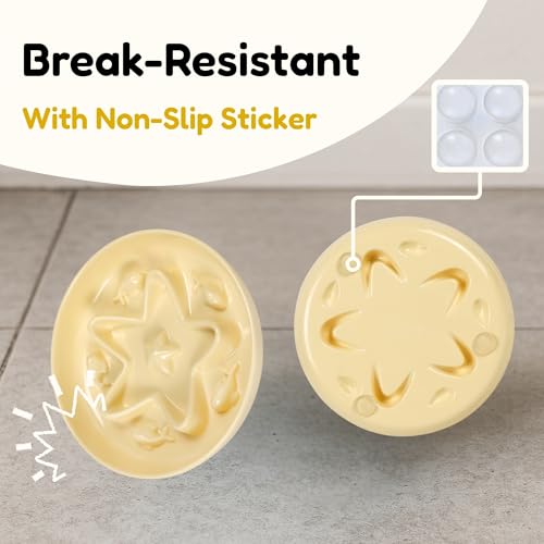 2 Pcs Cat Slow Feeder Bowl – Whisker Friendly Melamine Puzzle Feeding Cat Bowl for Slow Eating – Wet & Dry Food – Dishwasher Safe, Lightweight, Non-Slip (Buttercream + Shell White, 6.3'') - color: Buttercream + Shell White