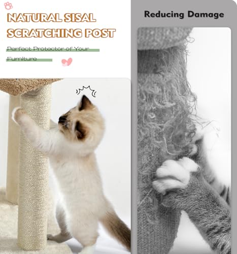 Made4Pets Cat Tree, Carpet Cat Tower Grey for Indoors Cats, Cute Wood Kitty Condo with Scratching Post and Pad, 29" Multi-Level Modern Activity Climbing Furniture for Small and Medium Cats - color: Buff Yellow
