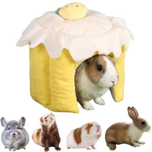 Cozy Warm Guinea Pig Hideout Soft Small Pet Cave House Cake Shape (Yellow,L) - color: Yellow, size: L