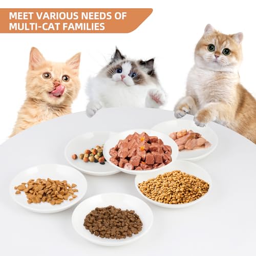 6 Pack Cat Food Bowl, Ceramic Cat Bowls, Anti Whisker Fatigue Cats Bowl Set - color: White-E