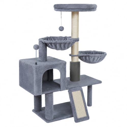 Smouatou Cat Tree with Cat Condo and Two Hammocks, Cat Tower with Scratching Posts and Scratching Pads Cat Toys, Grey - color: grey2, size: Small