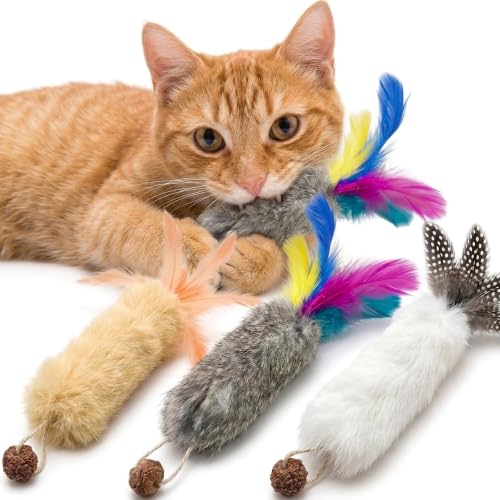 6PCS Cat Rabbit Feather Silvervine Crinkle Kicker for Cats Indoor - size: Large