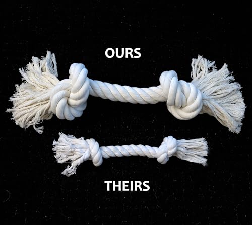 Big TUG Dog Toy. Heavy Duty Cotton Dog Toy, Made with Massive 1-1/2" Rope. White Double Knotted Tug Toy, Extra Large Size for Strong Dogs, Durable Braided Chew Rope with Frayed Ends.