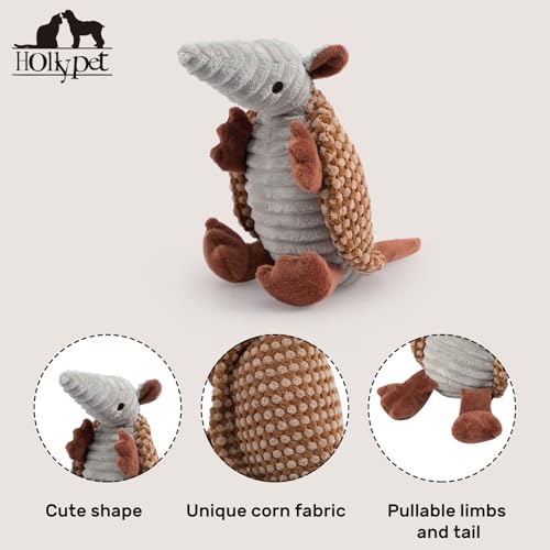 Hollypet Armadillo Squeaky Puppy Dog Toys for Small Medium Dogs, 8" - color: Brown and Bronze, size: 8 IN
