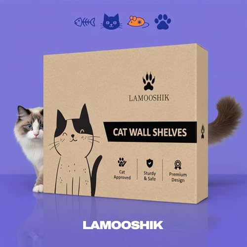Cat Wall Shelves, Natural Floating Cat Furniture with Bed & Steps - color: Natural