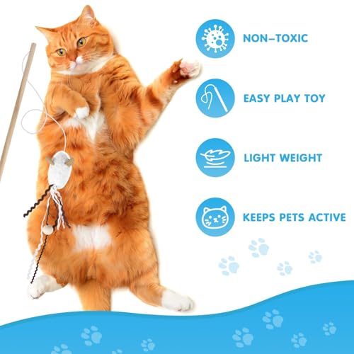 NOWFRESH Cat Wand Toy Set, 2 PCS Interactive Cat Teaser Wands with Cute Red Snake & Green Snake Designs, Equipped with Bells and Streamers to Captivate Your Cat’s Attention - color: red snake and green snake