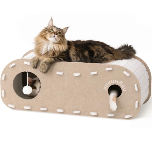 FUKUMARU Cat Bed Cave Tunnel, 31.5 Inch, Cat House Condo Indoor, Beige