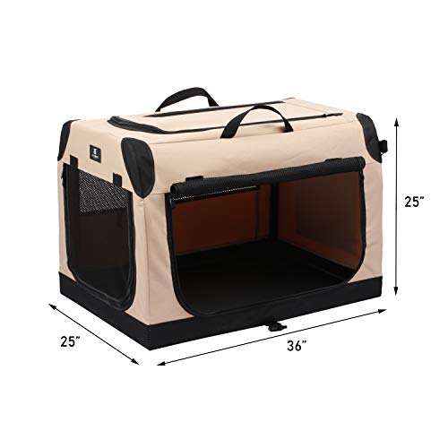 X-ZONE PET 3-Door Portable Soft-Sided Folding Soft Dog Travel Crate Collapsible Pet Kennel,X-Large, 36 x 25 x 25 Inches,Tan - size: 35.0"L x 25.0"W x 25.0"H