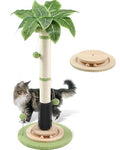 39.4'' Tall Cat Scratching Post,3.5 Inch Wide Sisal Cat Scratcher Tree with Leaves,Interactive Cat Toys for Indoor - color: green-39.4inch