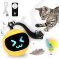 Electric Interactive Cat Feather Toy Ball for Indoor Cats,Turbo Tail Mouse Chase with LED Remote Control Cat Toy,Electric Automatic Moving Ball, Motion Activate Chirping Bird Sound Yellow - color: Yellow Ball