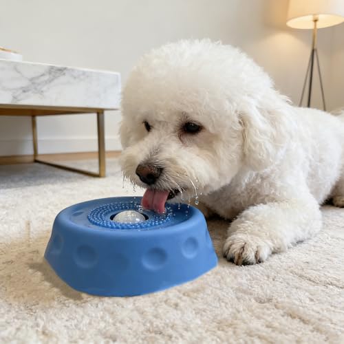 Dog Lick Bowl with Ball,Lick Ball Bowl for Dogs,Dog Licking Bowl with Rolling Ball,Slow Feeder Ball Bowl to Slow Pet Eating,Rolling Ball Dog Bowl Give Pet More Time to Enjoy Eating. (Gray) - color: Gray