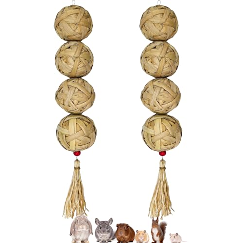 2Pcs Guinea Pig Chew Toys for Teeth Rabbit Grass Balls for Bunny Chinchilla - size: 2PCS(B)