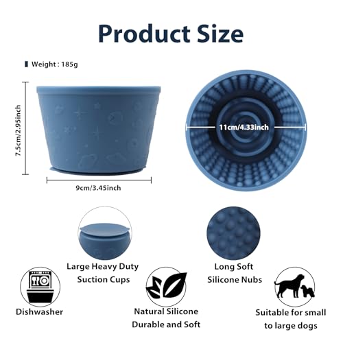 Dog Slow Feeder Lick Bowl - Non-Slip Licking Treat Dispenser for Small Medium Large Dogs, Promotes Anxiety Relief & Prevents Choking, Easy to Clean Feeding Bowl (Dark Blue, S) - color: Dark Blue, size: S