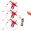 MAIYU Cat Feather Wand Toy - 3 Pack Steel Wire Feather Interactive Cat Stick Training - Beads Bells Kitten Wand Toys Pet Teaser