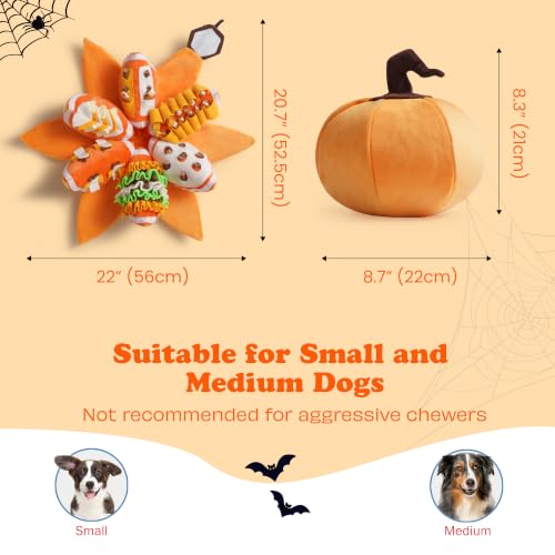 Nocciola Halloween Pumpkin Dog Toys, Hide and Seek Snuffle Plush Dog Toy for Small Dogs, Puppy Squeaky Toy with Crinkle Papers for Boredom - color: Yellow