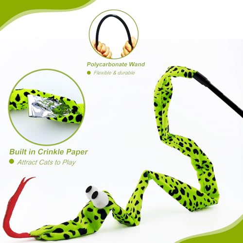 Interactive Cat Toy Wand with Catnip Mouse, Cat Teaser Wand Rainbow String for Bored Indoor Adult Cats and Kittens (3 Pack Snake) - size: 3 Pack Snake