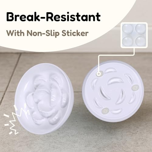 2 Pcs Cat Slow Feeder Bowl Set - Unbreakable Melamine Cat Food Plates for Slow Eating - Cute Kitten Plates for Wet & Dry Food- Whisker Friendly & Dishwasher Safe & Non Slip Design (White + Green) - color: Green + White