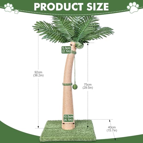 Palm Tree Cat Scratching Post, 36'' Cat Scratcher Post with Natural Sisal Rope, 3 Interactive Balls and Curved Design Scratching Posts for Indoor Cats Adults and Kittens, Multi-Combinable (Style B) - size: Style B