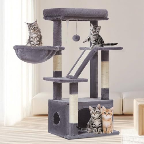 Taoqimiao Cat Tree, 38.5In Cat Tower for Indoor Cats, Suitable for Kittens - color: Smoky Gray, size: 38.5 Inches