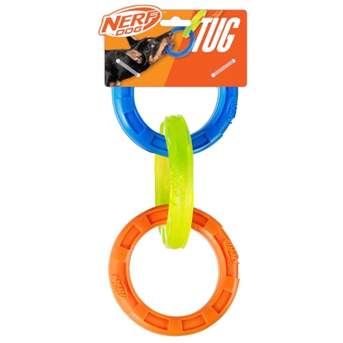Nerf Dog 3-Ring Tug Outdoor Dog Toy, 10.5 Inch Ring Dog Tug Toy for Medium and Large Breeds, Blue/Green/Orange - size: 10.5 Inches - For Medium and Large Breeds