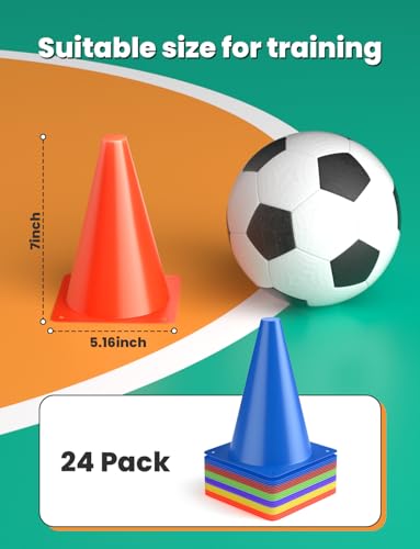 GHB Soccer Cones 7" 9" of 12 24 Pack Disc Soccer Sport Cones - color: 7" 24Pcs multicolor