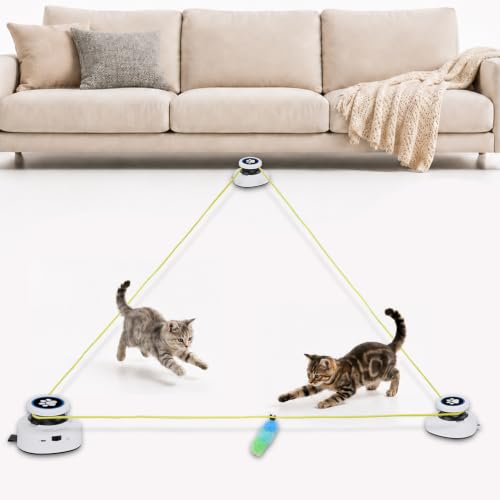 Automatic Cat Toy for Indoor Cats, Interactive Cat Chasing Toy with Moving Feather Lure, DIY Floor Route Kit, Rechargeable Self-Play Cat Exercise Toy - color: White-Non-remote