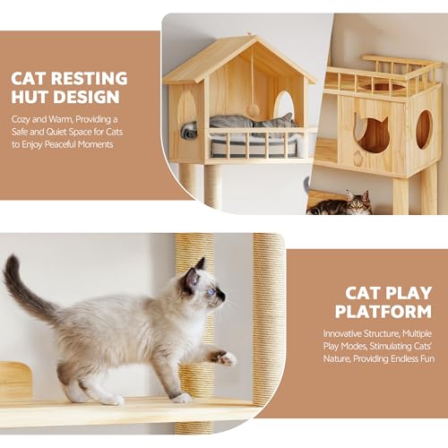 Wood Cat Tree for Automatic Litter Box, 5 Tier Cat Tower, 74 Inch - size: 74.4''H