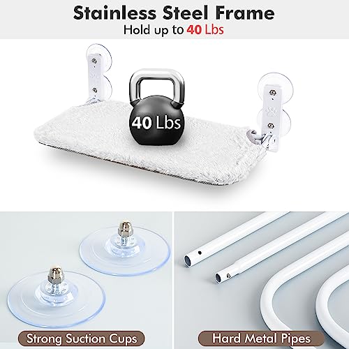AMOSIJOY Foldable Cat Window Perch with Metal Frame, S Gray - color: Gray, size: Small