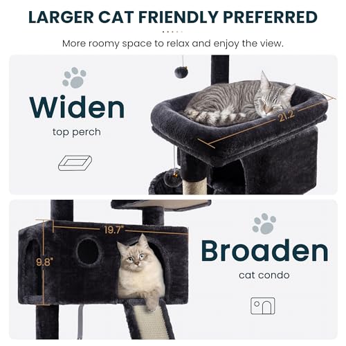 SHA CERLIN 65in Larger Cat Tree Tower Condo for Indoor Kitties/Multi-Level Furniture Activity Center with Wide Base/Cozy Plush Cat Perches/Baskets/Sisal Scratching Posts and Hammock/Dark Grey - color: Dark Grey