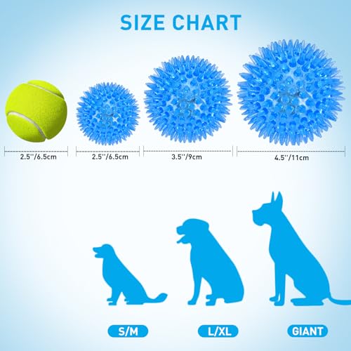 Novkin 6 Pack 2.5" LED Light Up Dog Balls, Squeaky Spiky Dog Toys for Aggressive Chewers, Durable Glow in The Dark Interactive Fetch Balls for Small Medium Large Dogs, Floating & BPA Free Non-Toxic - size: 2.5''