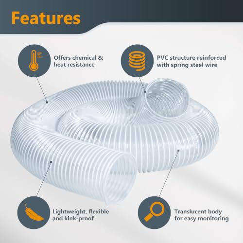 POWERTEC 5" x 10' Dust Collection Hose, 5 Inch Flexible PVC Hose for Woodworking and Garage, Wood Shop Dust Collection System, Planer, Cyclone Dust Separator, Ferrets and Small Pets Tunnel (70220) - size: 5"x10' Hose
