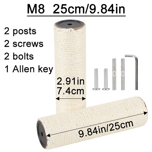 7.4cm 2.91in Diameter Cat Tree Scratching Post Replacement Sisal Pole Parts for Cat Tower (M8, 9.84in/25cm) - color: 9.84in/25cm, size: M8*2posts