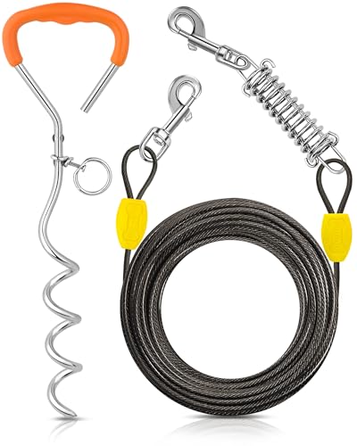 Petbobi Dog Tie Out Cable and Stake, 40ft Heavy Duty Dog Leads for Yard - color: Black, size: 40 ft (120 lbs)