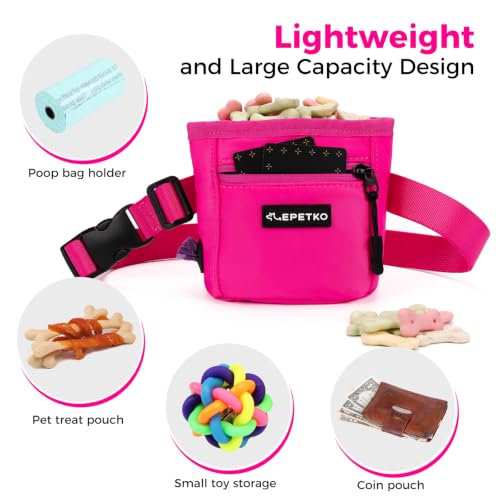 Dog Treat Pouch, Powerful Magnet Closure Device Dog Training Treat Bag Large Capacity Pet Treat Pouch with Poop Bag Dispenser Treat Bag for Dog Training with Metal Waistband Clip (Pink) - color: Pink