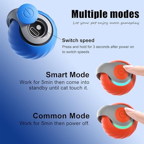 1pc Interactive Automatic Remote Control Cat Mice Car Toy and 1pc Smart Electric Moving Speedy Cat Ball Toy with Feather Tail, Suitable for Dogs, Keep Busy, Stimulating, Rechargeable (Blue) - color: blue