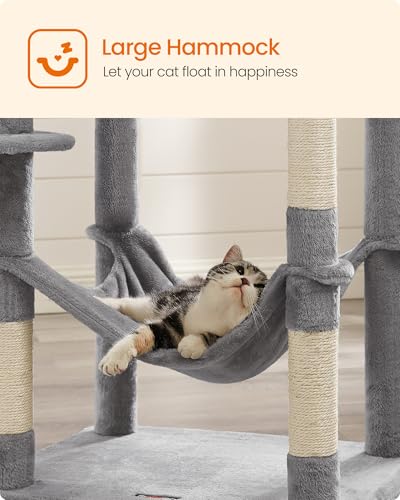 Feandrea Cat Tree, 73.2-Inch Cat Tower, Multi-Level Condo, Light Gray - color: Light Gray, size: 73.2 Inches