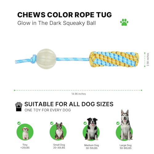 Knot Rope Dog Chew Toys, Glow in the Dark Dog Tug Toy with queaky Ball - color: Comet Ball
