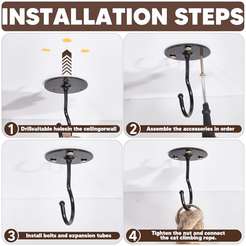 Cat Climbing Rope with Hook, Natural Jute Ropes for Ceiling & Wall Mounted