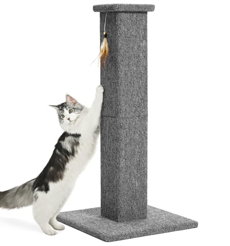 Made4Pets Cat Scratching Post for Indoor Cats, Carpet Cat Scratcher, 32" - color: Grey-Carpet