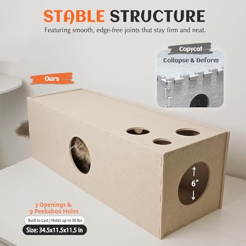 PETKARAY Cat Tunnel, Original Cat Hideaway Cave for Indoor Cats, Large Kitten Play Tubes and Tunnels, Soft Felt Cat Toy with Interactive Peek Hole, Beige Straight - color: Beige, size: Straight Tunnel