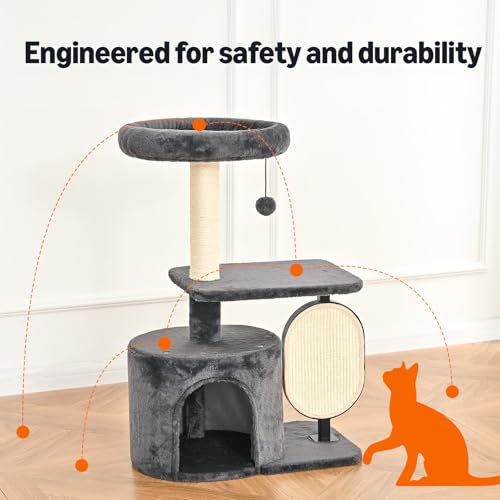 Amazon Basics Cat Tree Tower for Indoor cat, Solid Steel Frame with Removable Scratching Pad, Gray, 32 Inches - size: 32 in